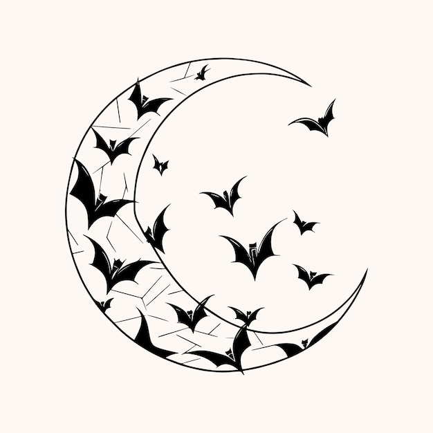 halloween moon illustration multiple small bat flying form a moon illustration