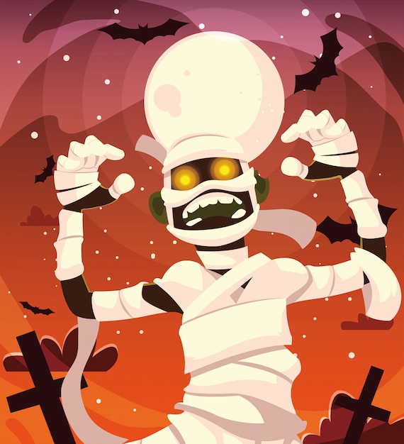 Halloween mummy with bats