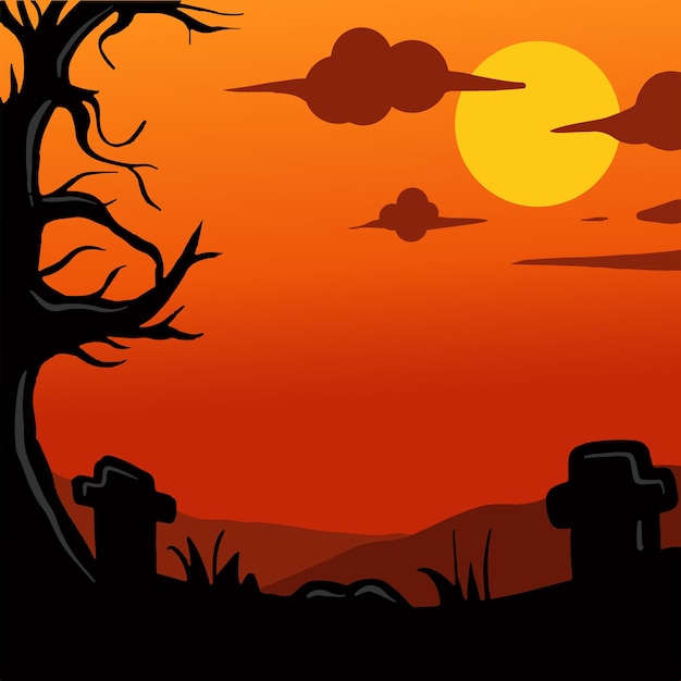 Halloween night background with graveyard