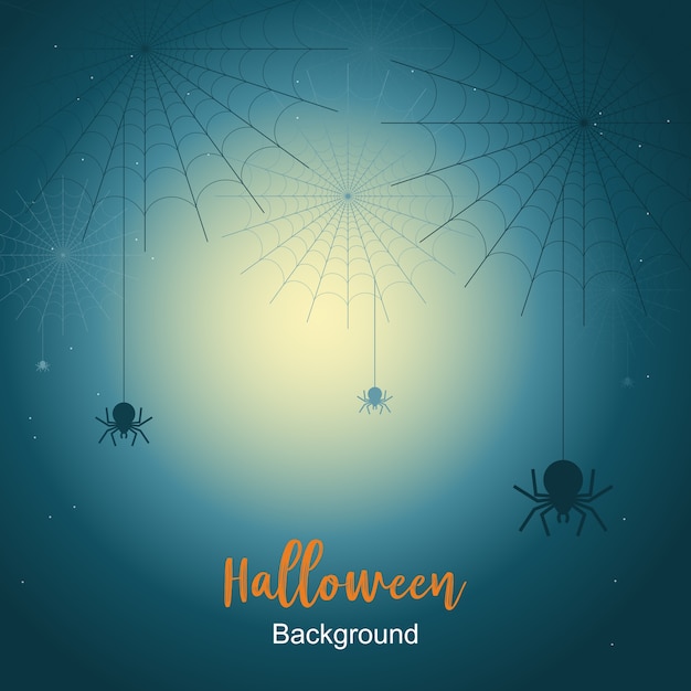 Vector halloween night background with spider web under the moonlight. 