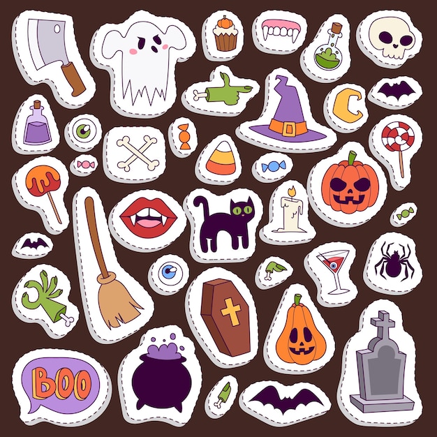 Halloween night creepy symbols icons vector collection illustration