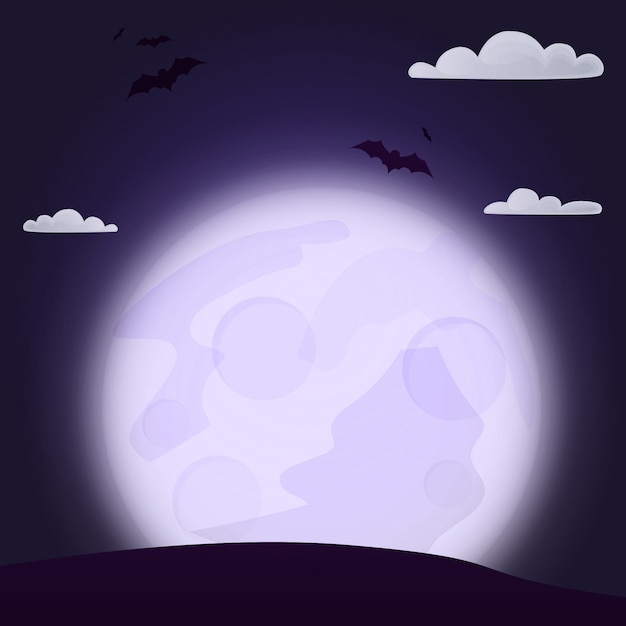 Vector halloween  night forest with moon. allhallows eve. saints day