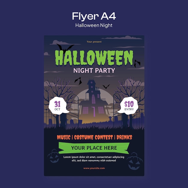 Vector halloween night party flyer blue