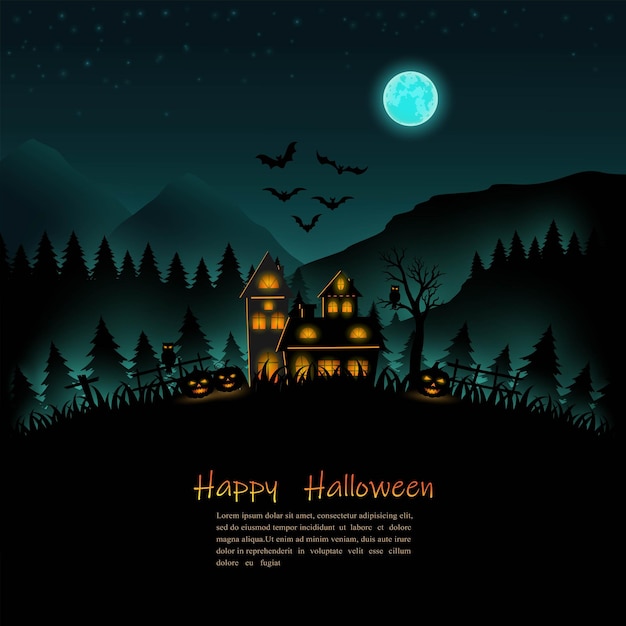 Halloween night on silhouette background for posterflyertemplate or party invitation