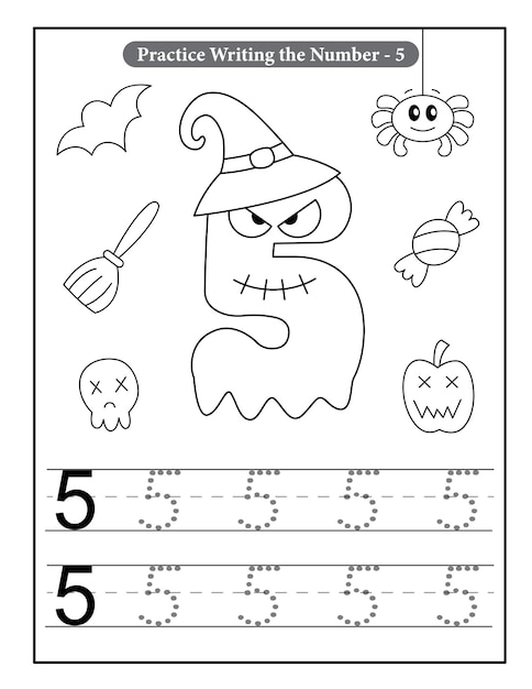 Halloween number coloring pages with baby ghost