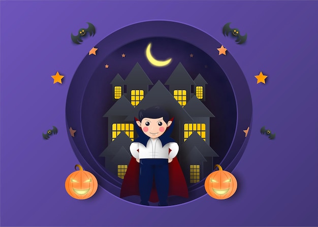 halloween paper cut style theme with castle vampire and witch illustration editable eps cc