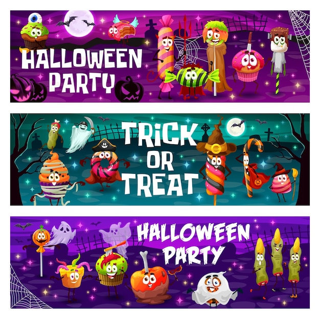 Halloween party banners trick or treat candies