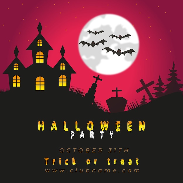 Halloween party bat tree banner design background vector