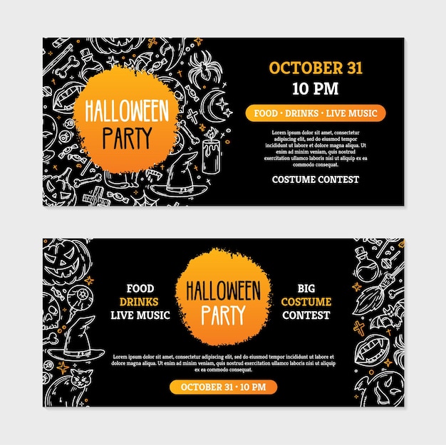 Halloween party invitation cards with magic symbols template