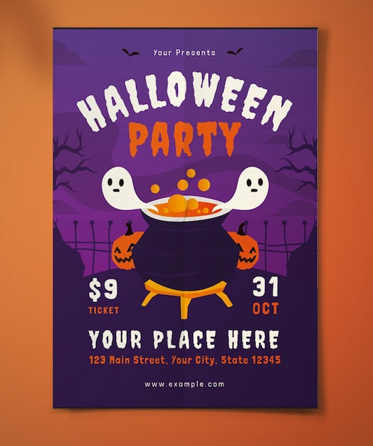 Halloween party invitation flyer flat illustration poster