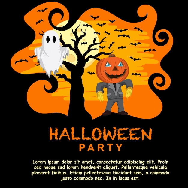 Halloween Party Invitation Template With Pumpkin Head