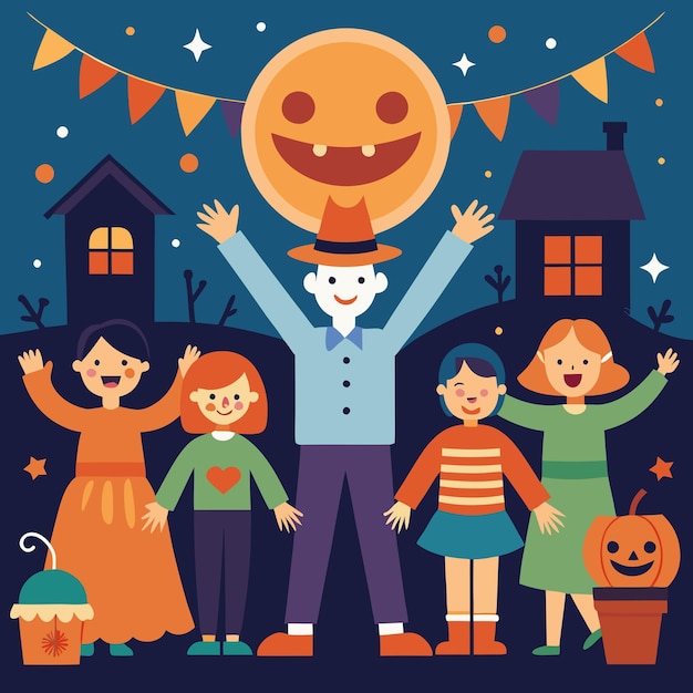 Vector halloween party invitation with haunted house and pumpkins