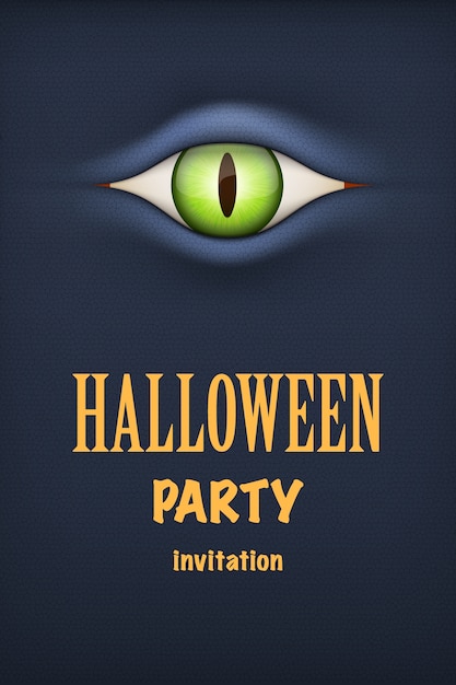 Halloween Party Invitation with monster eye. Dark theme.