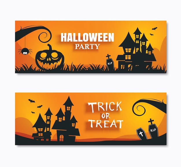 Halloween party invitations banner and greeting cards