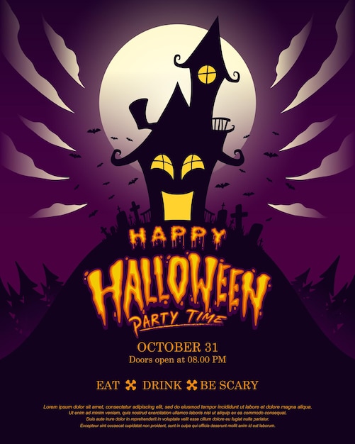 Halloween party invitations silhouette haunted house template banner design