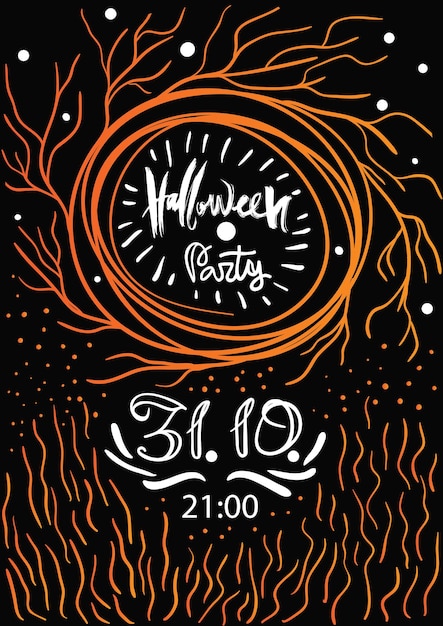 Halloween party poster. Illustration with branches on black background