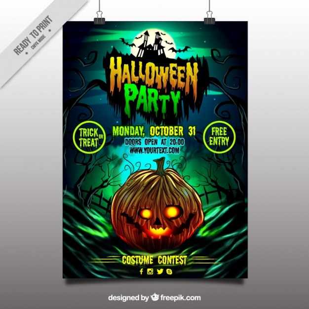 Vector halloween party poster of pumpkin