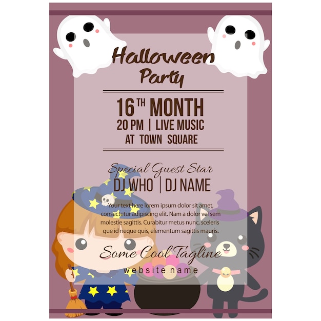 Halloween party poster template with lovable character