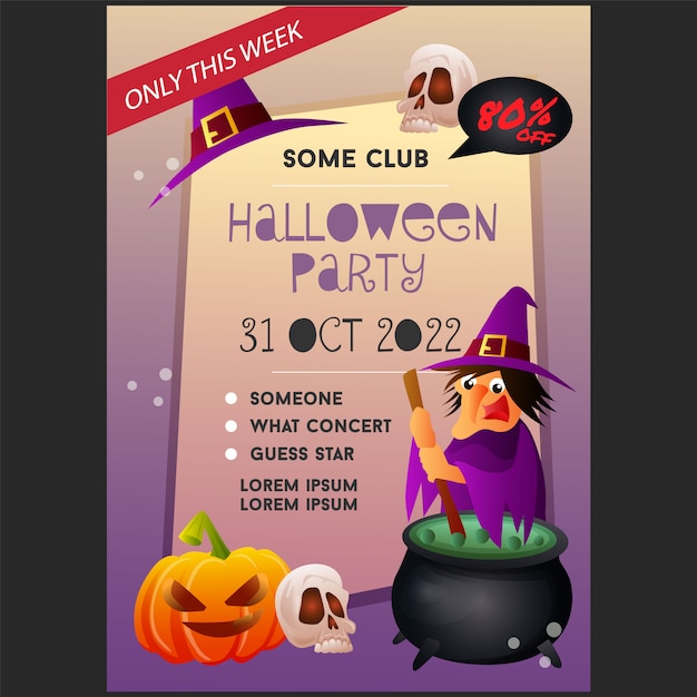 Halloween party poster template with witch