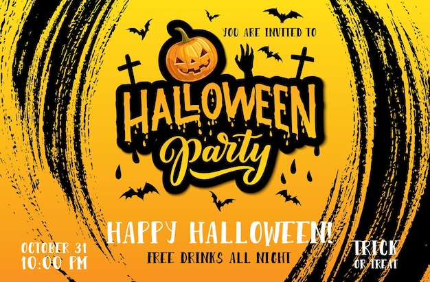 Halloween party poster with horror night pumpkin