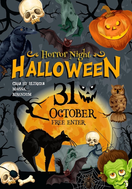 Halloween party vector monster night poster