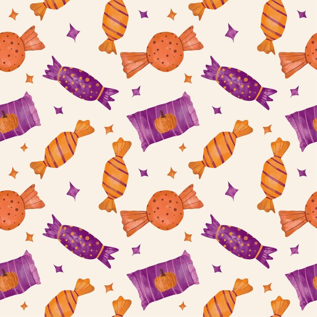 halloween pattern candy watercolor illustration