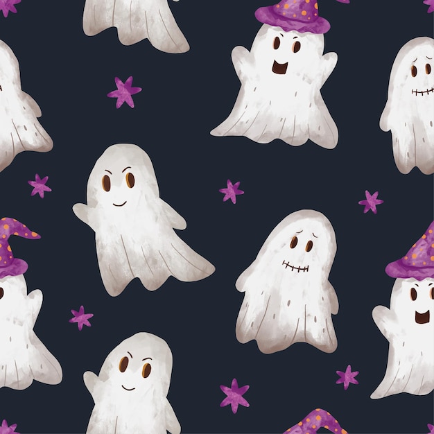 halloween pattern cute ghost watercolor illustration