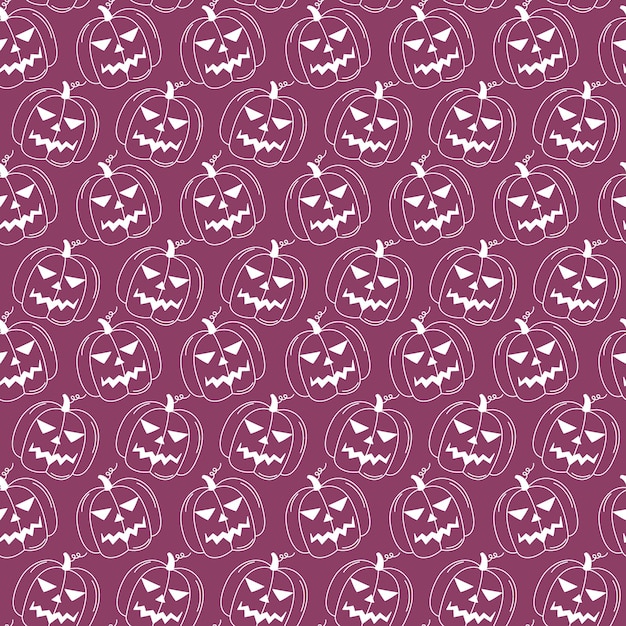 Halloween pattern Doodle white pumpkins seamless background Sketch jackolanterns hand drawn elements Halloween vector illustration