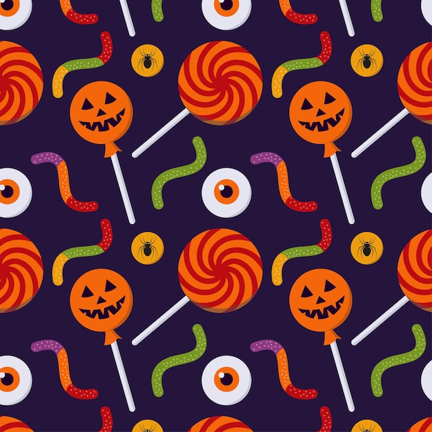 Halloween Pattern With Trick Or Treat Candies Vector Illustration In Flat Style