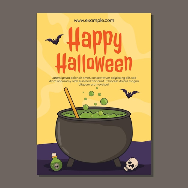 Halloween poster template set party invitation with pumpkin ghost cauldron and cemetery Vector