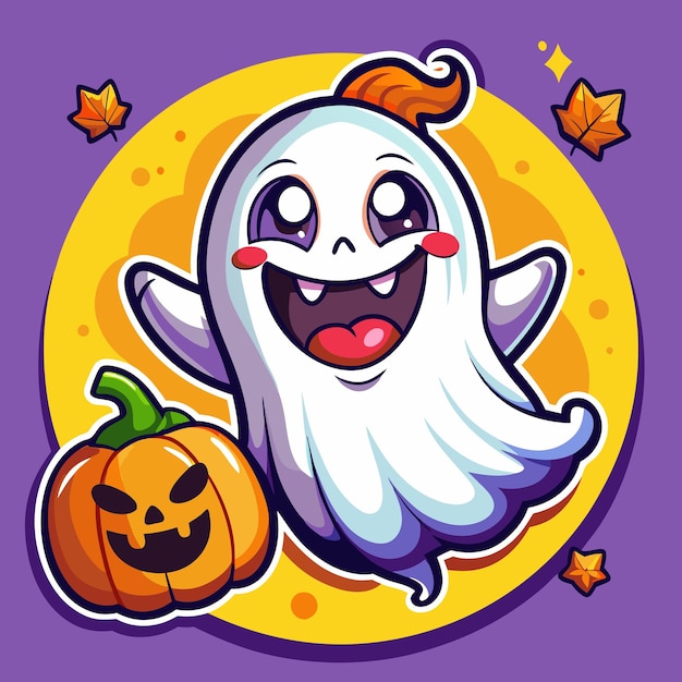 a halloween poster with a ghost and a pumpkin on it