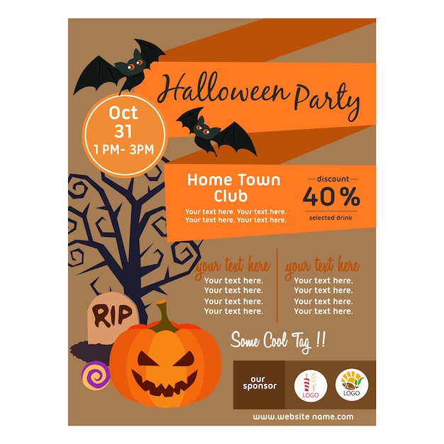 Halloween poster with pumpkin flat style