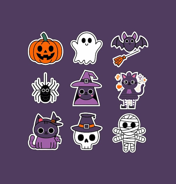 Vector halloween printable stickers clipart illustration set