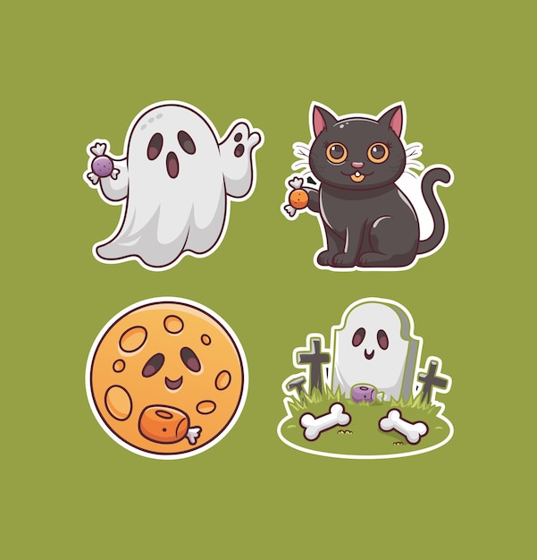 Vector halloween printable stickers clipart illustration set