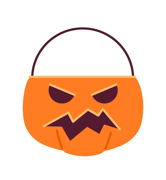 Halloween pumpkin basket semi flat colour vector object Candy bucket Jack o lantern container Editable cartoon clip art icon on white background Simple spot illustration for web graphic design