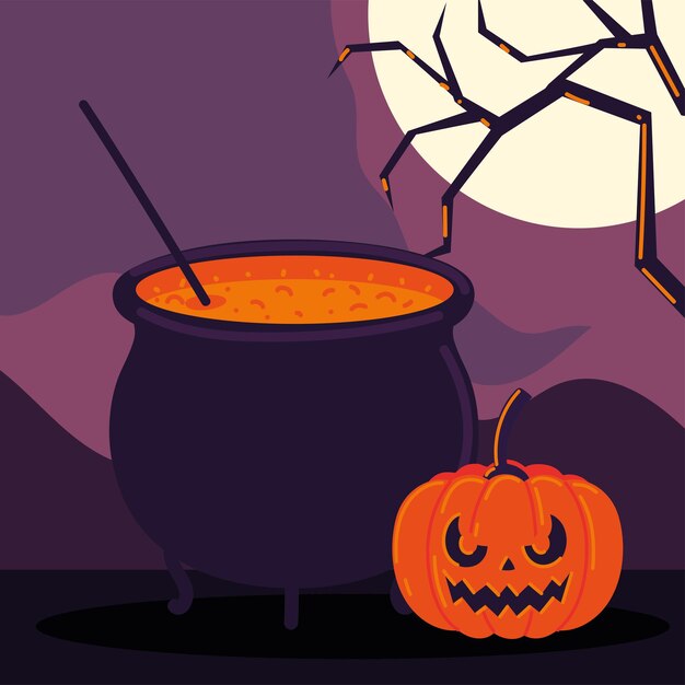 Halloween pumpkin and cauldron