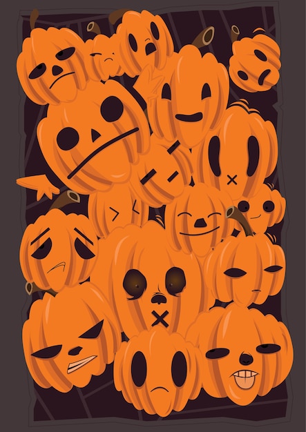 Halloween pumpkin character set emotion 