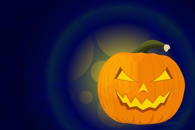 Halloween pumpkin on a dark blue and black background vector illustration