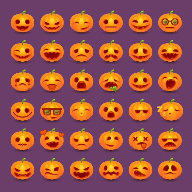 Halloween pumpkin emotions icon set