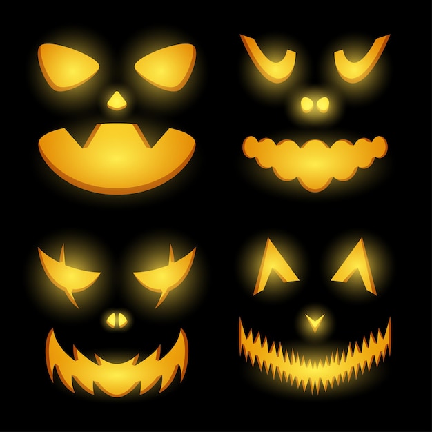 Halloween Pumpkin Face set Vector illustration