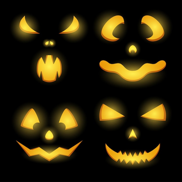 Halloween Pumpkin Face set Vector illustration