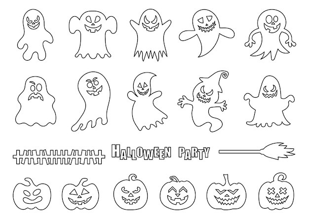 Halloween pumpkin and ghost coloring set vector illustration Comic book style imitation