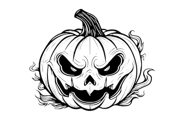 Halloween pumpkin head mascot engraving ink sketch hand drawn vector illustration