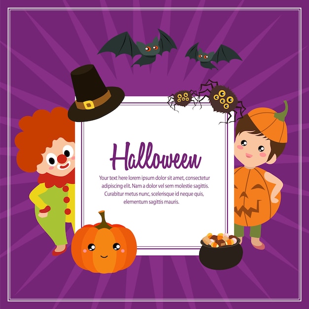 Halloween pumpkin kids costume square text