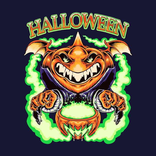 Halloween Pumpkin Monster Vector Illustration T shirt Design