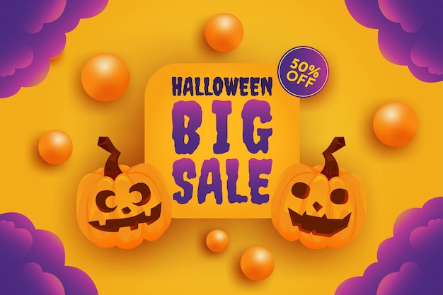 Halloween Pumpkin sale 50 percent off discount concept Banner and background vector illustration