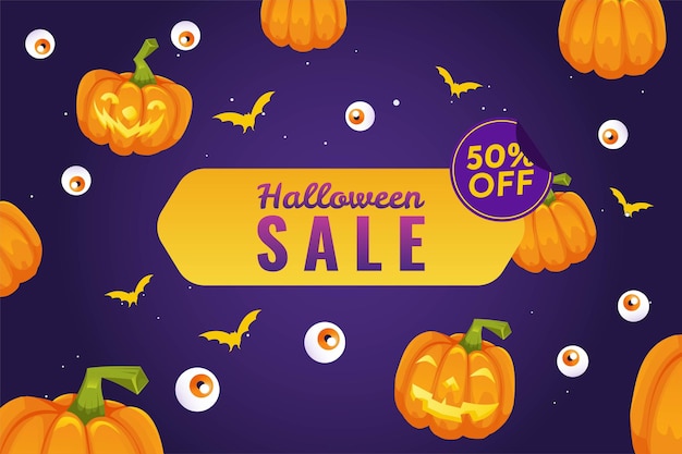 Halloween Pumpkin sale 50 percent off discount concept. Banner and background vector illustration