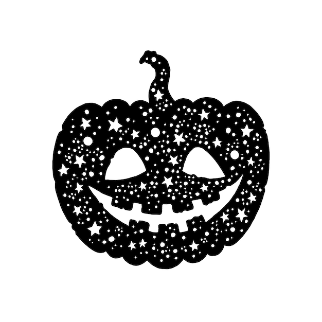 Halloween pumpkin vector silhouette Pumpkin icon Halloween scary illustration Cute black face isolated on white background Jack lantern autumn cartoon Hipster horror smile logo Vintage sketch