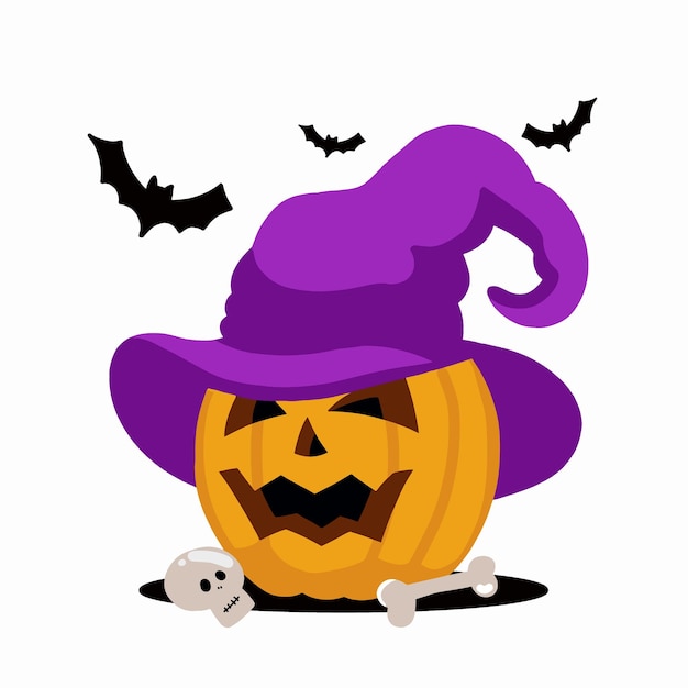 Halloween pumpkin wearing witch hat scary monster trick and treat celebration element