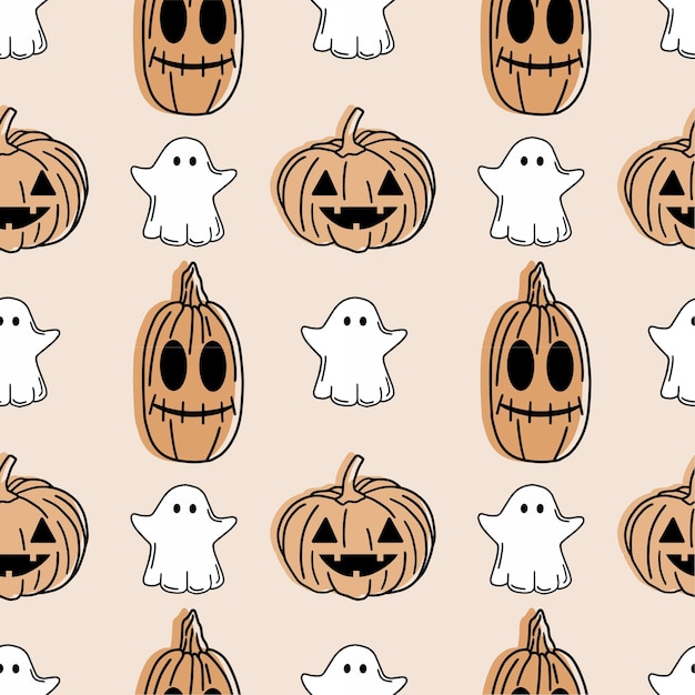 Halloween pumpkin with ghosts seamless pattern